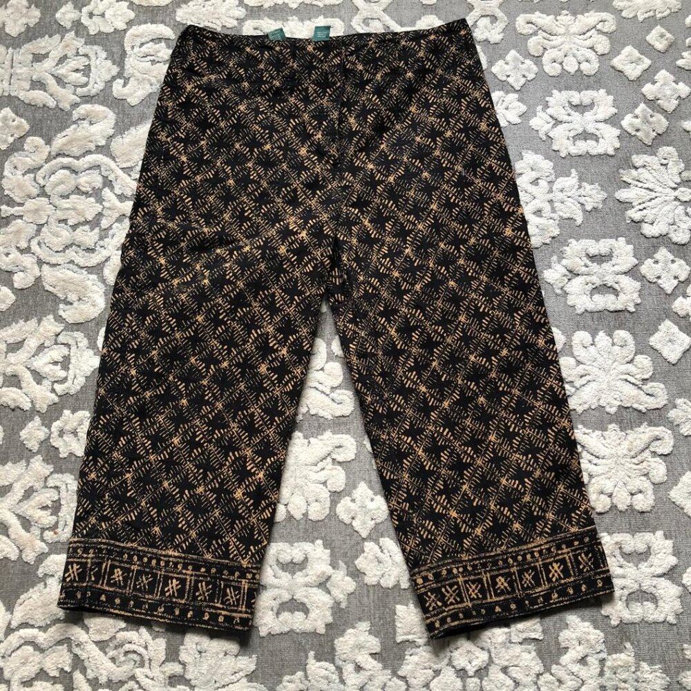Lauren Ralph Lauren, Black & Tan abstract print, hi-rise, Capri jeans, Sz 12